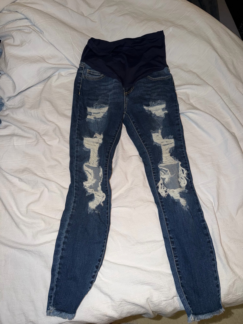 Pinkblush Dark Blue Distressed Maternity Jeans